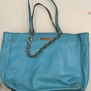 Michael Kors Turquoise Leather Tote with Gold Chain
